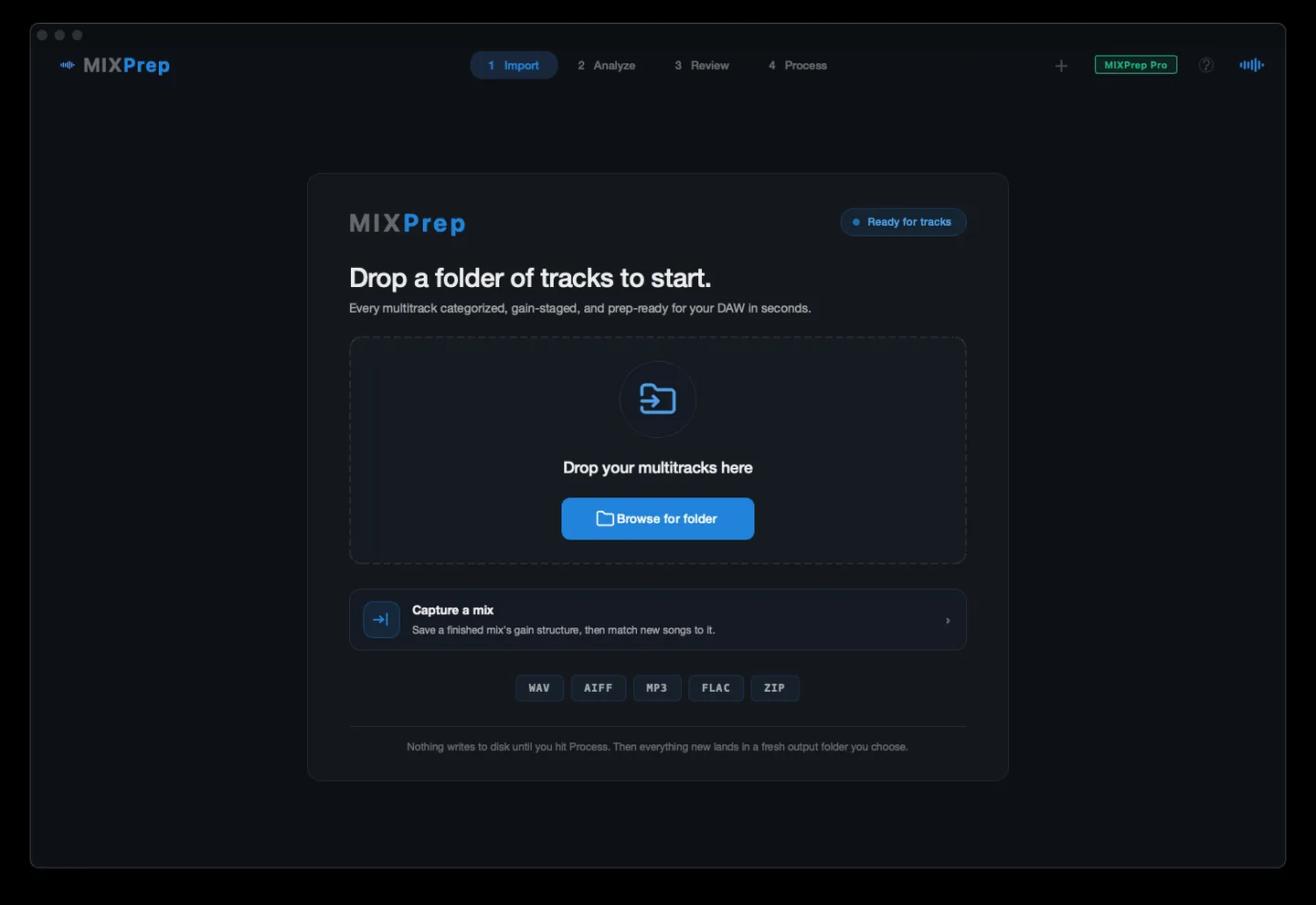Drop your multitracks into MIXPrep